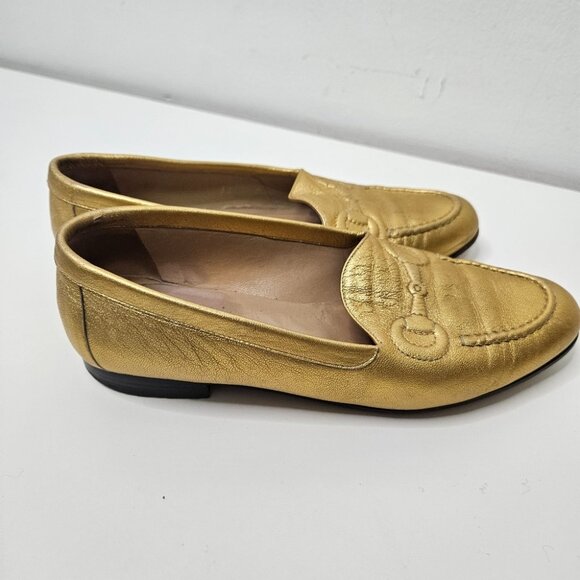 GUCCI Gold Leather Horsebit Penny  Loafers Flats Sz 6.5 / 37 EUR Designer Italy - Picture 9 of 13